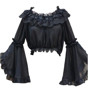 Black Chiffon Cropped Blouse